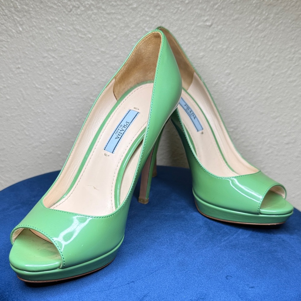 Prada Light Green Peep Toe Heels